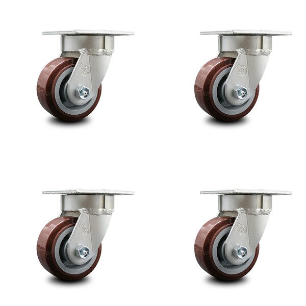 4 Inch Kingpinless Poly on Polyolefin Wheel Swivel Top Plate Caster SCC, 4PK